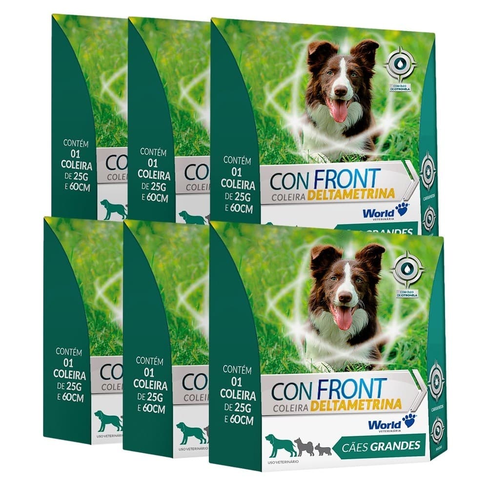 KIT 6 Unidades Coleira Antipulgas e Carrapatos Para Cães G ConFront 25g 60 cm World