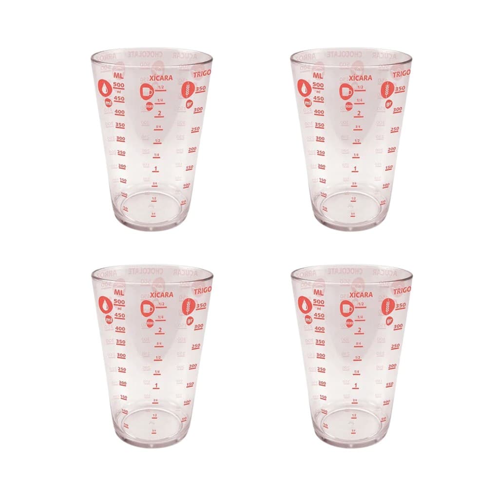 Kit 4 Copo Plástico Medidor Graduado 500ml Livre De BPA Dosador