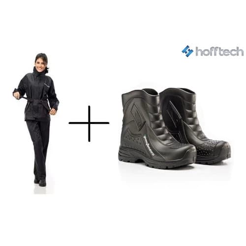Capa Chuva Motoqueira Nylon Feminina + Bota Pantaneiro