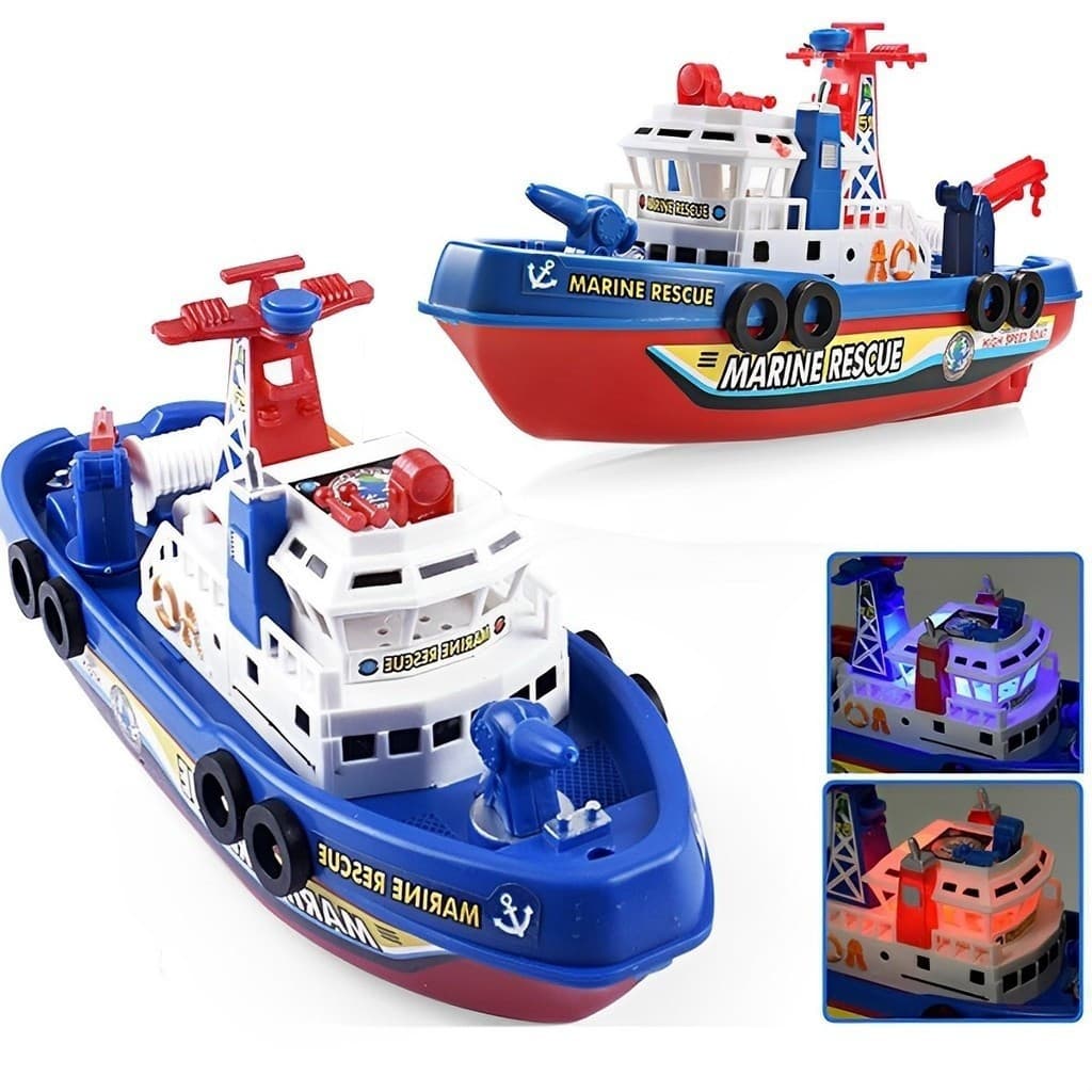 Brinquedos/Navio de combate a incêndios de resgate de oceano elétrico, equipado com música infantil clara e rápida 
   C