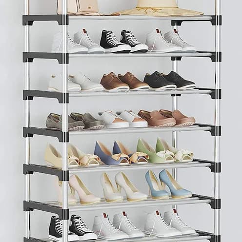 Sapateira Vertical Desmontável de Aço Cromado Luxo com 6 Prateleiras e Espaço para 18 Pares de Sapatos