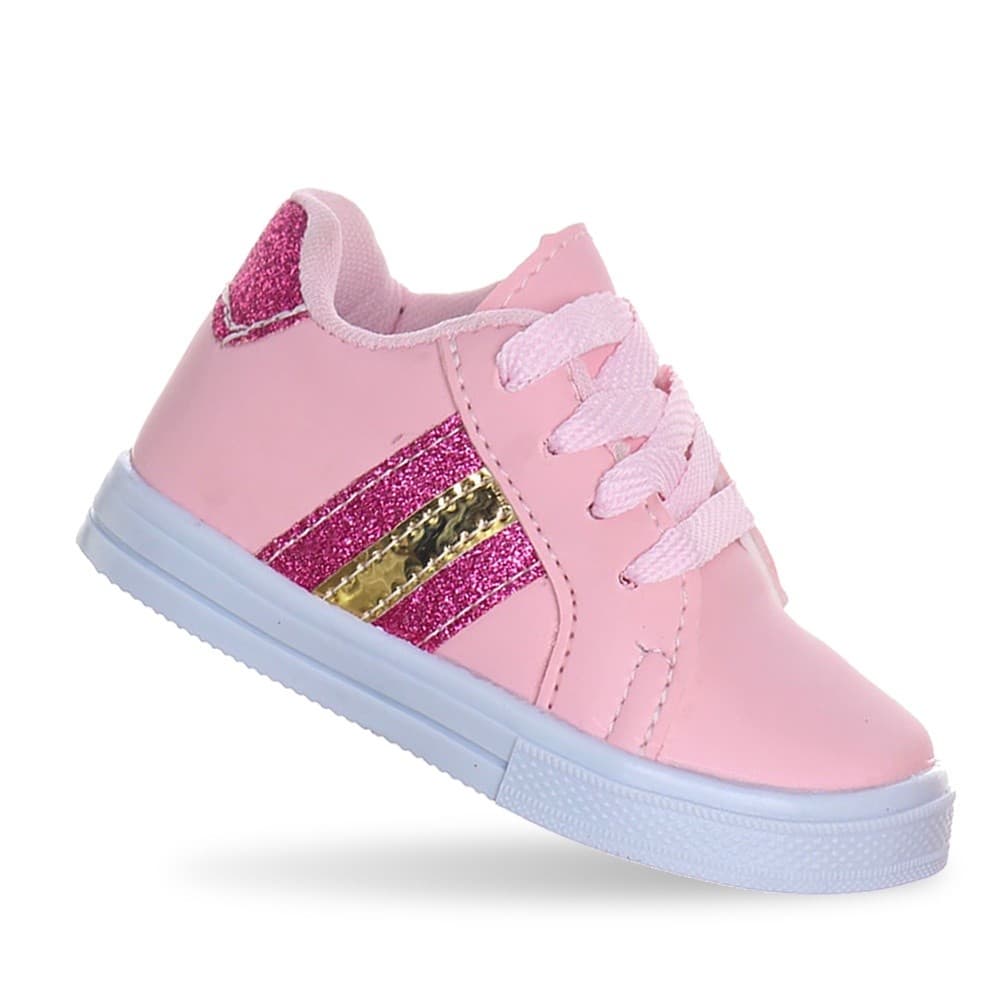Sapato de Menina Infantil Juvenil Rosa Glitter Casual Moda Confortável