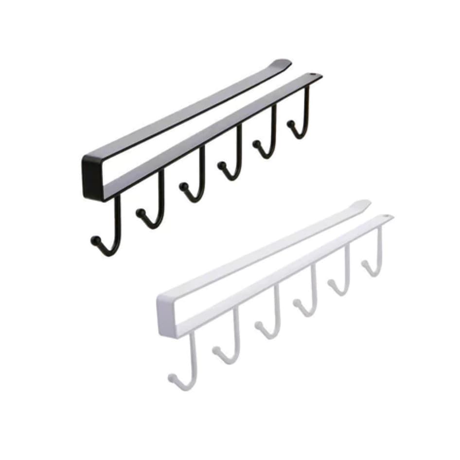 Organizador de Utensílios Suporte Porta Xícaras Canecas De Metal 6 Gancho Pendurar No Armário