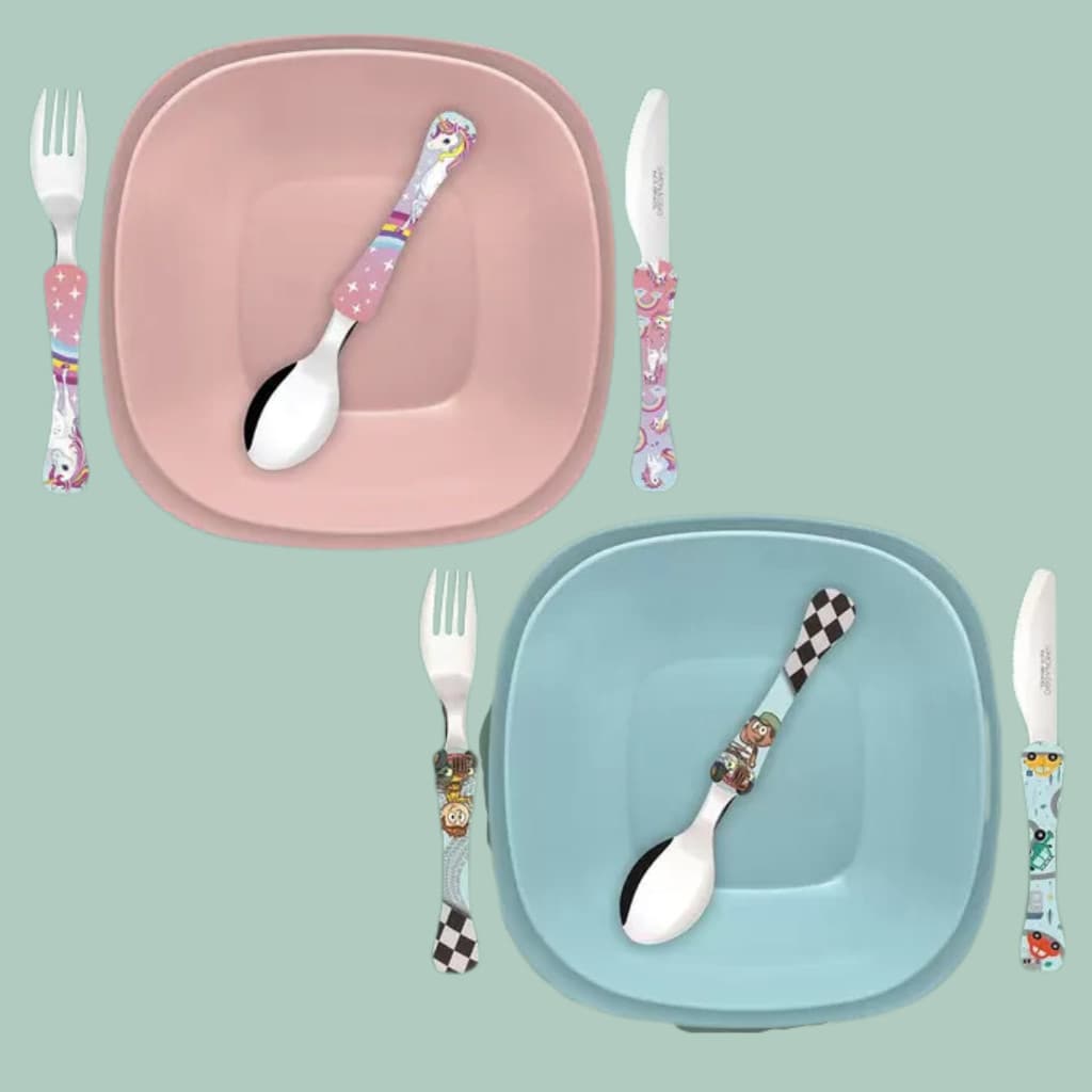 Kit Refeição Infantil 5 peças Prato e Talheres Simonaggio
