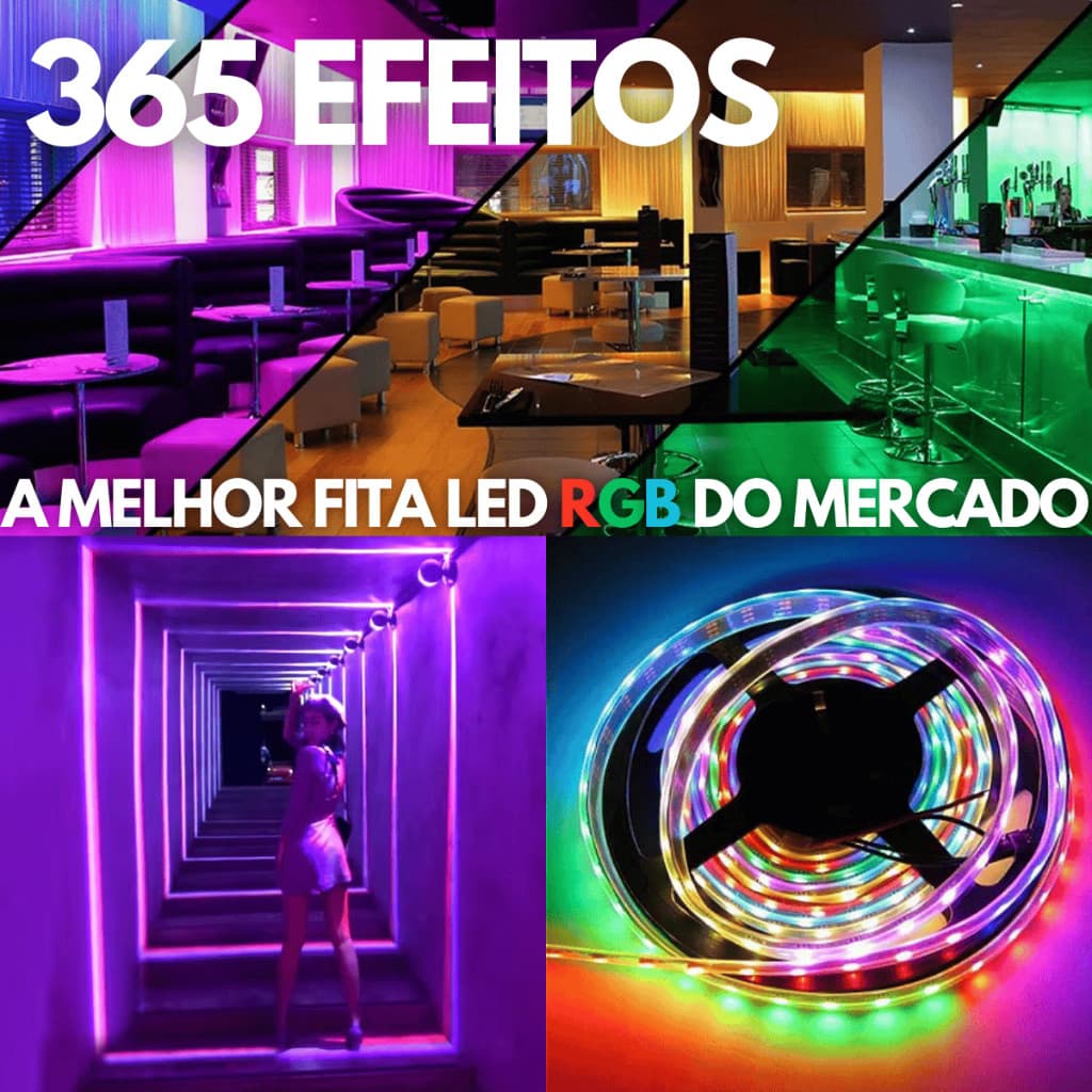 Fita Led RGB Endereçável Individualmente 365 Efeitos 5m 2811 Ultra 12v 300Leds Ip65 Digital Efeito