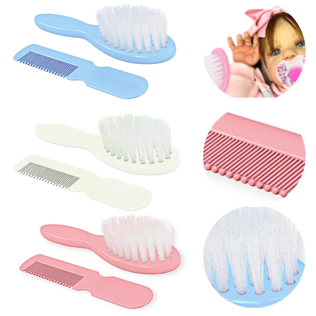 Conjunto Pente e Escova para Bebê Reborn Liso 5 Unidades