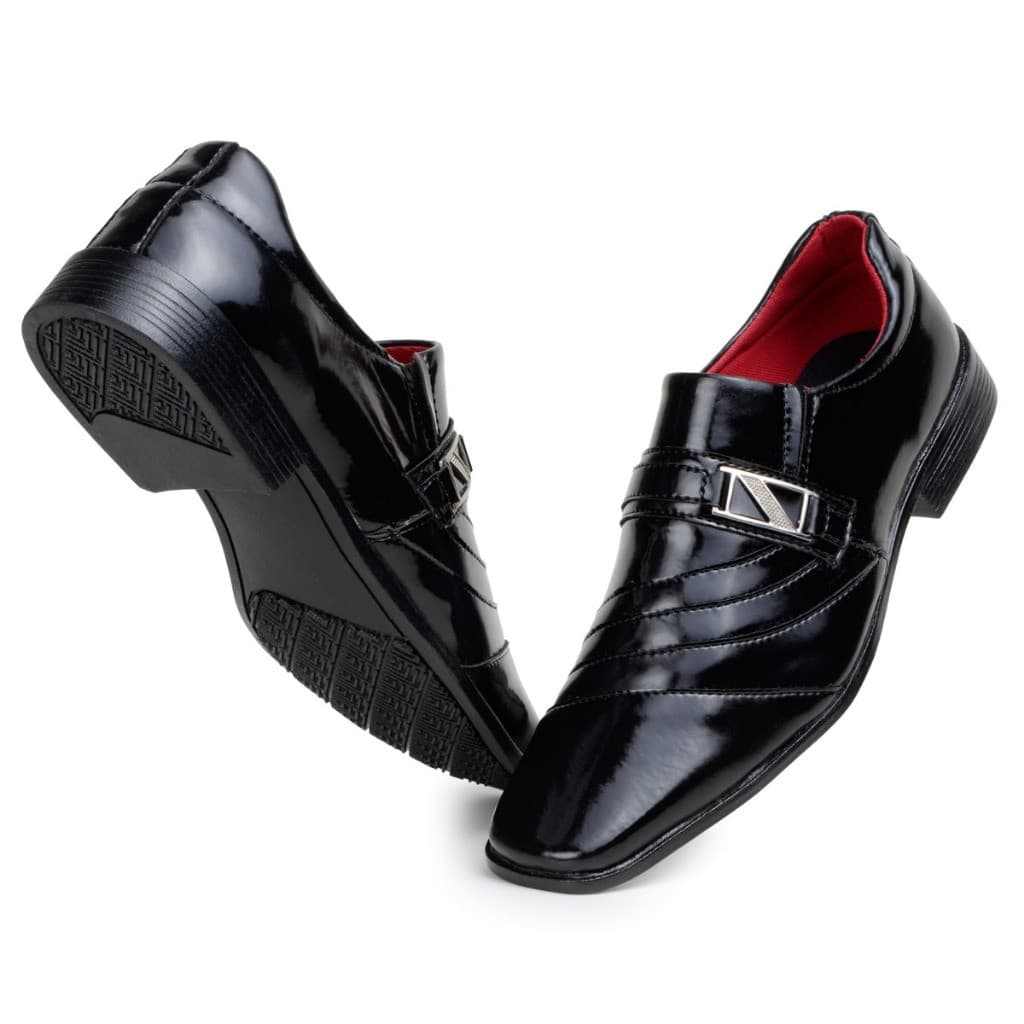 Sapato Social Masculino com Verniz Brilhante Elegante com Fivela