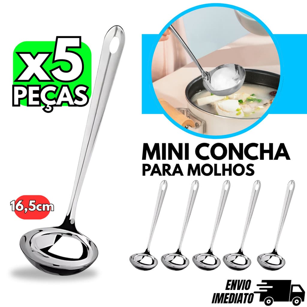 Mini Concha Pequena KIT 5 Para Servir Molho Caldos Calda Farofa Utensílios Aço Inox