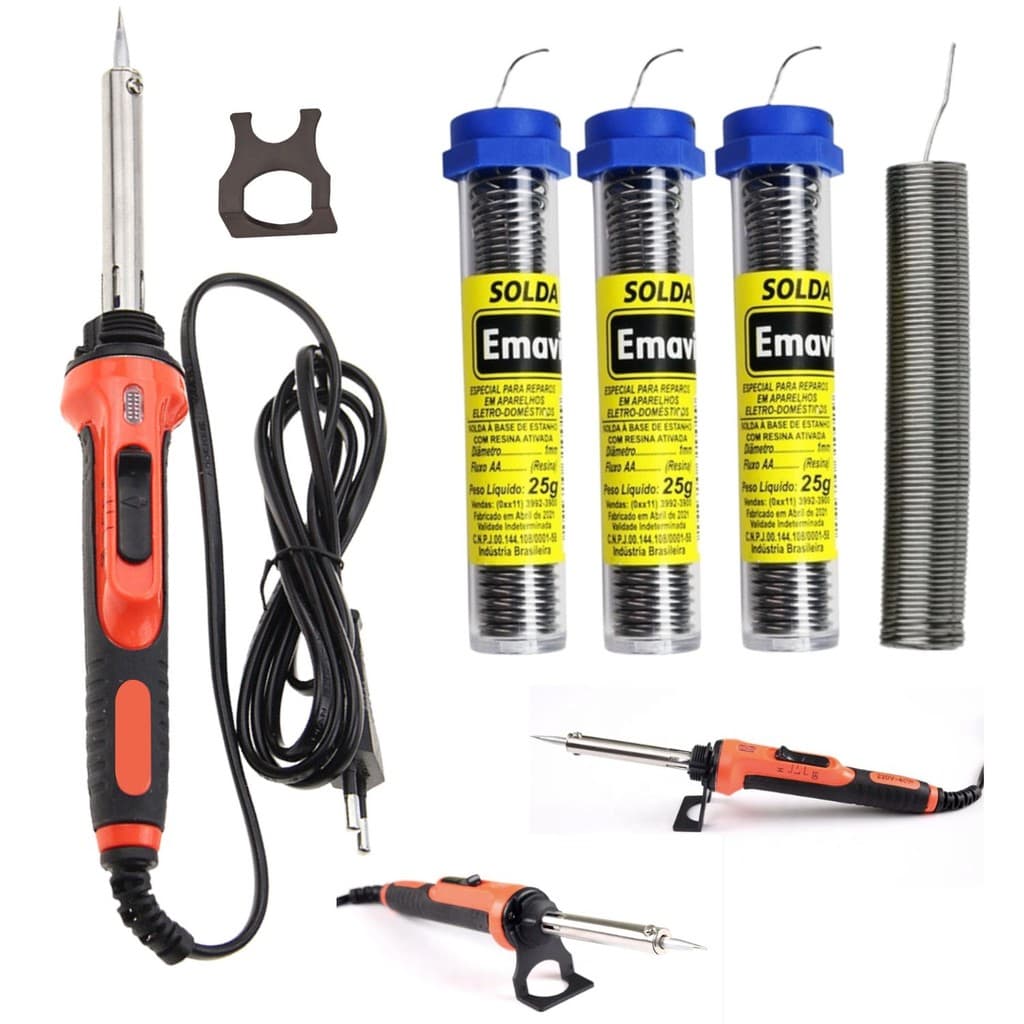 Ferro de Solda 80W 220V Profissional + Tubos de Estanho Ferro com Regulador de Temperatura - 220V