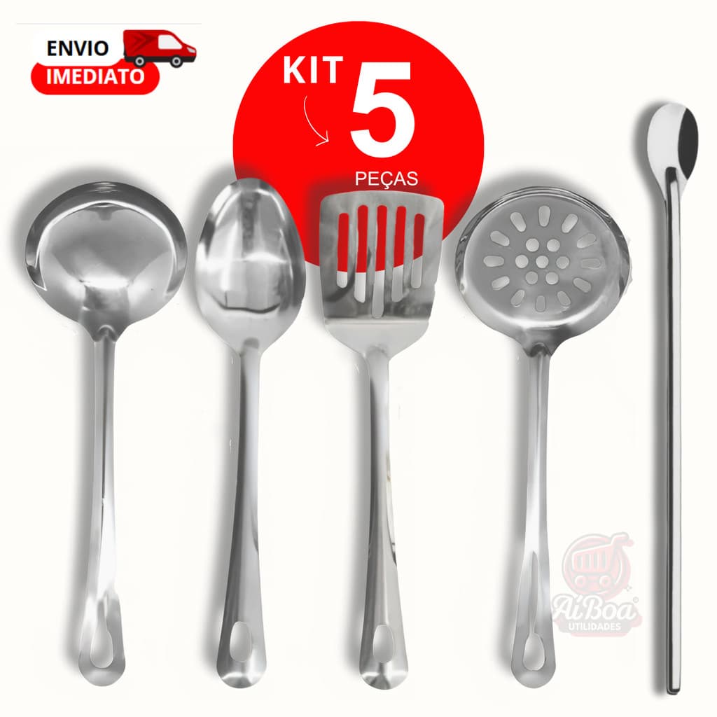 Utensilios para Cozinha Inox - Espatula Escumadeira Colher de Arroz Concha Colher de Suco Louça Comida Casa