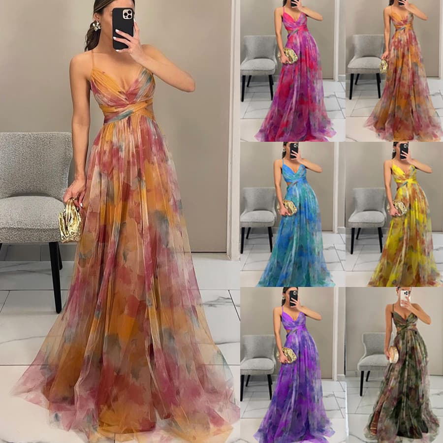Vestido de Alças com Estampa de Malha Novo Primavera/Verão Europeu e Americano Transfronteiriço 2025 INS Vestido Casual