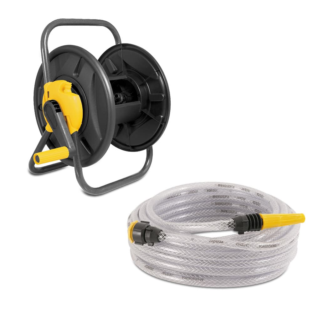 Kit Suporte Enrolador Para Mangueira + Mangueira 30m Vonder