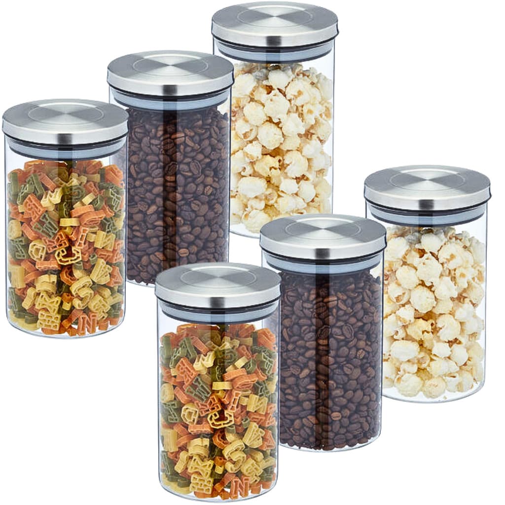 Pote de Vidro Hermético 1 Litro Redondo Tampa Inox Kit 6 Un