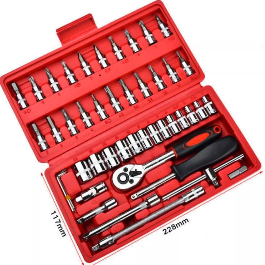 Kit Ferramentas 46 Peças Jogo De Soquetes Chave Catraca Reversível Com Maleta Jogo De Ferramentas Completo