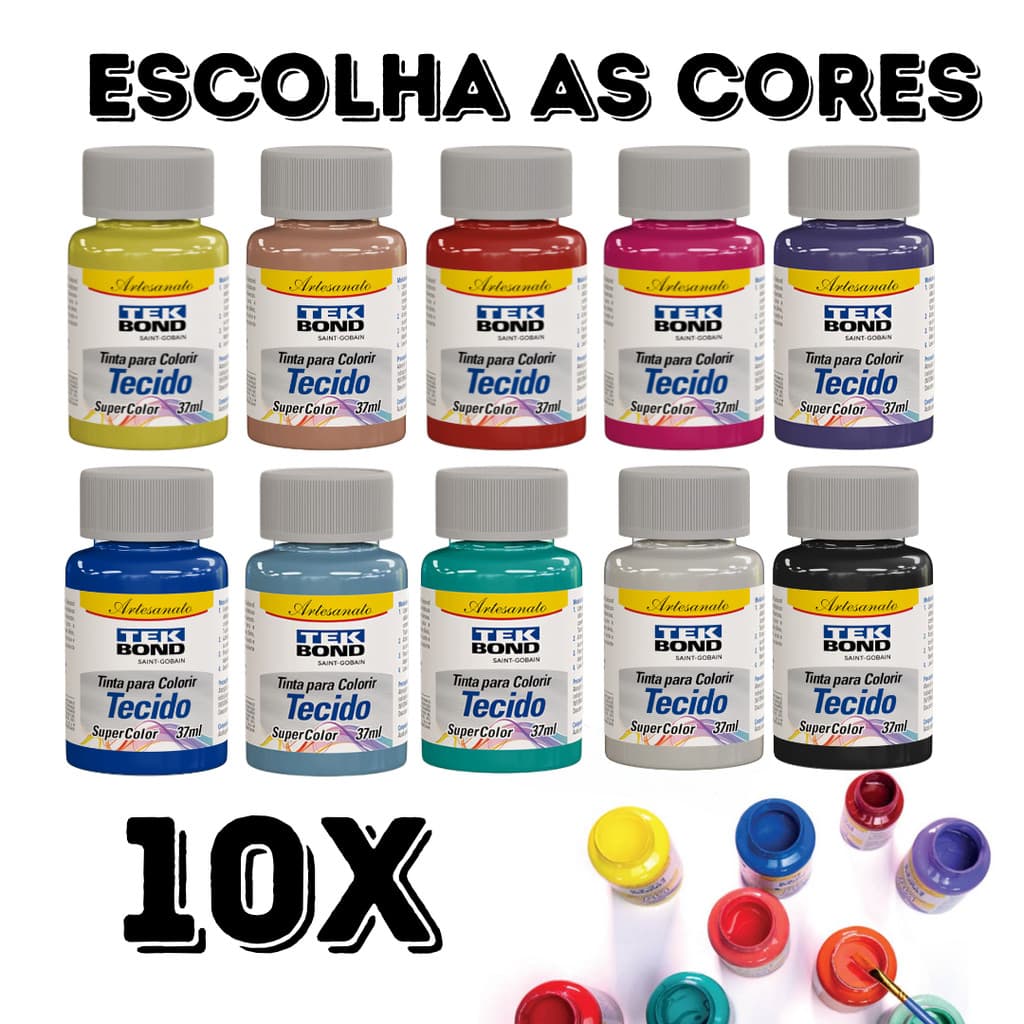 Kit 10 Tinta Para Tecido Fosca Artesanato 37ml Tekbond