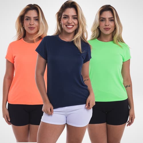 Kit 5 Camiseta Academia Feminina Fitness Treino Poliamida Bike