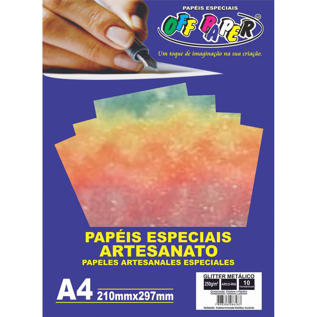Papel Glitter Arco-íris 250g 10 Folhas Colorido Brilhante Artesanato Off Paper