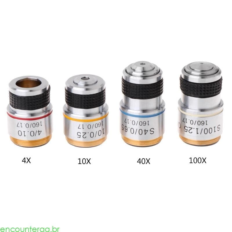 Encountera 10X 40X 100X Microscópio Lente Objetiva Acromática Para Biológico Metal Durável