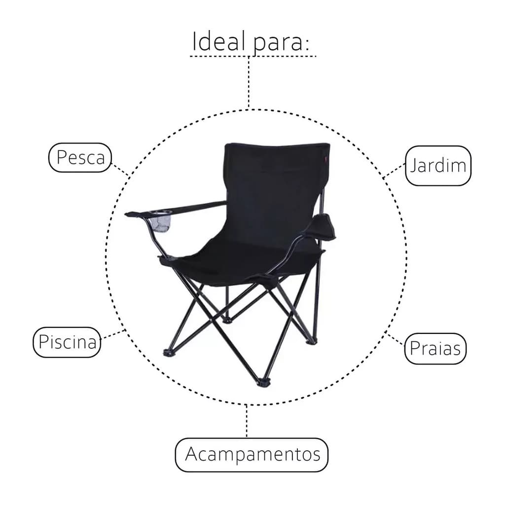 Cadeira Banco Camping Dobrável Reforçada Com Bolso 110kg