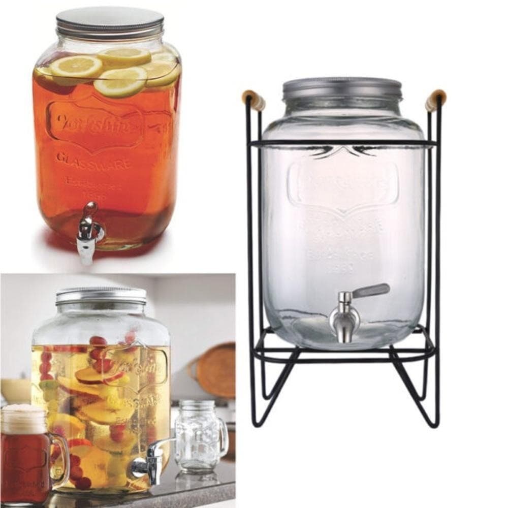 SUQUEIRA DE VIDRO 8L COM SUPORTE DISPENSER RETRO PARA AGUA E BEBIDAS REFRESQUEIRA PREMIUM