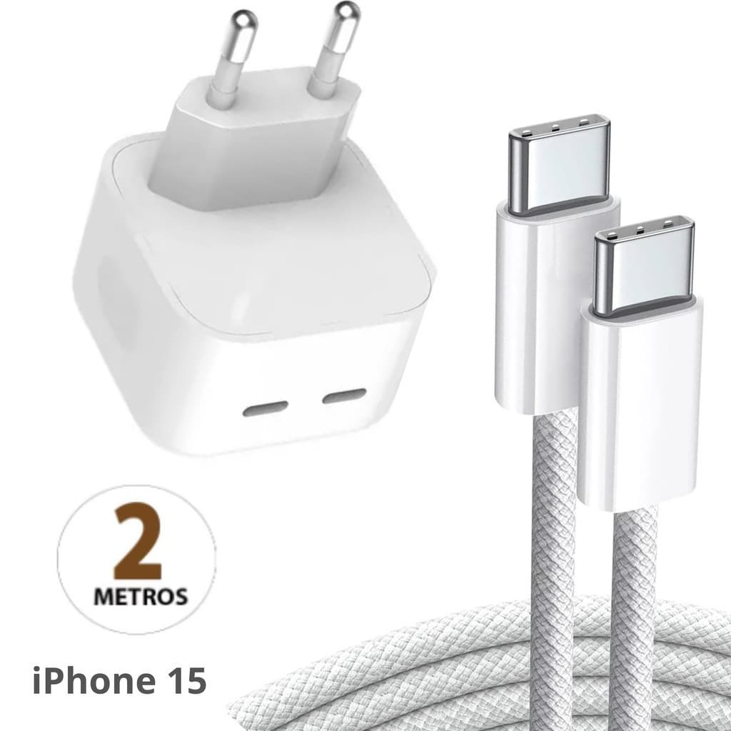 Carregador PARA iPhone 15 2 Metros 50w Carga Rápida 2 Entradas Tipo C iPhone 16, 16 Plus, 16 Pro Max