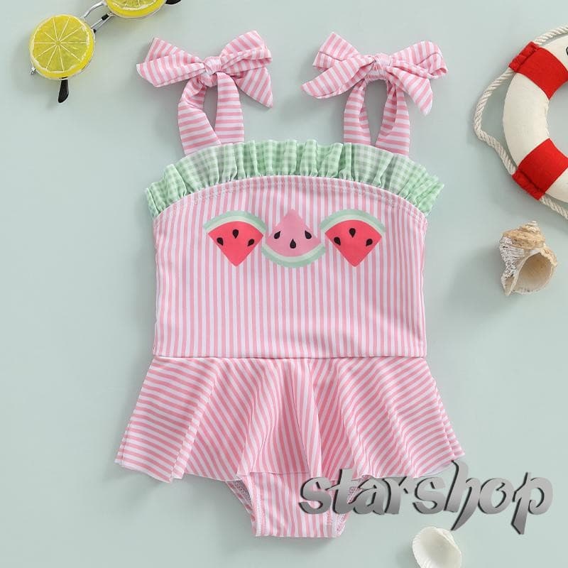 Starshop-Maiô Infantil Para Meninas Com Estampa De Melancia , Sem Mangas , Gravata , Ombro , Roupa De Banho Bebês
