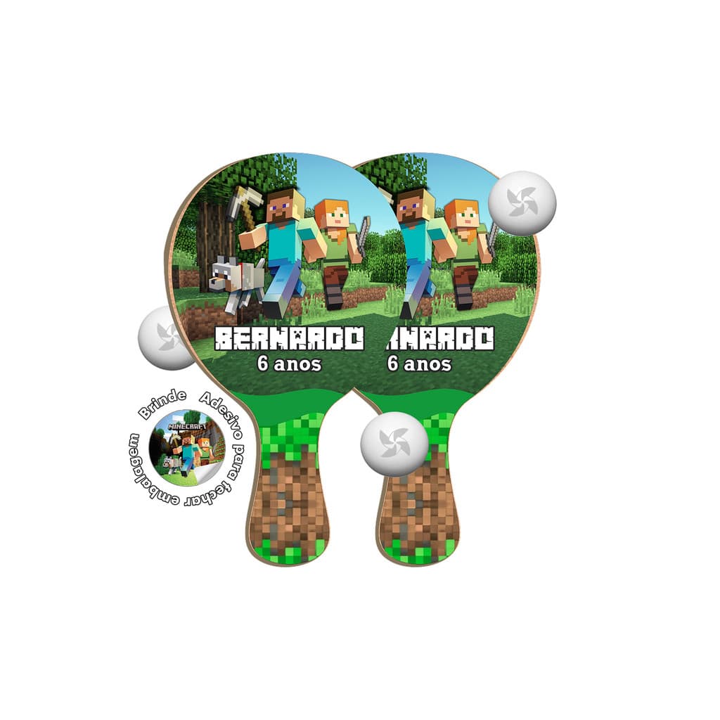 7/10/15/25 lembrancinha Kit Raquetes Ping Pong - Minecraft