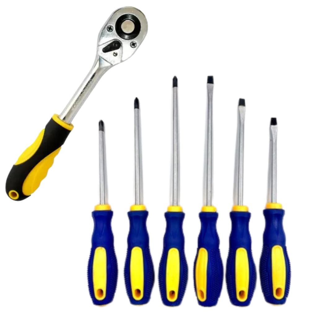 Kit Chave Fenda Philips 6 Peças Imantada + Chave Soquete 1/2