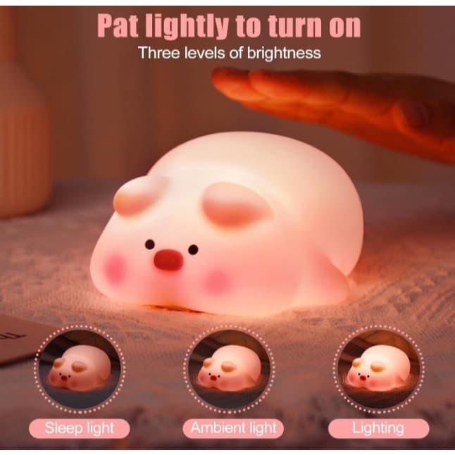 Luminária abajur de mesa porquinho silicone com touch e led recarregável