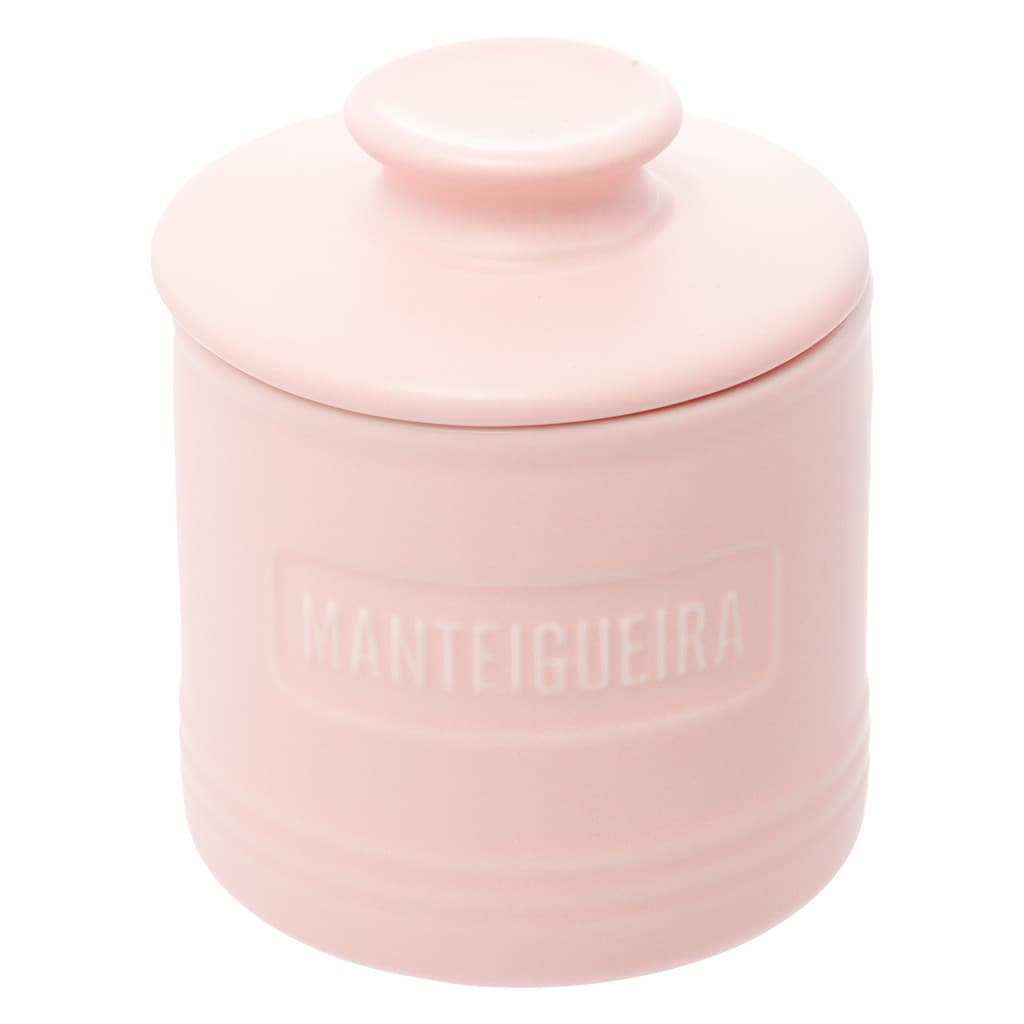 Manteigueira Francesa de Cerâmica com Tampa Rosa Matte 8cm