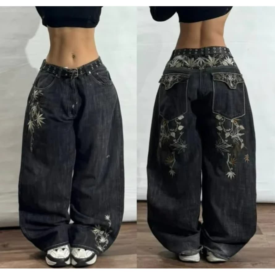Y2K Moda Nova Feminina Carta Impressão Baggy Jeans Streetwear Vintage Popular Casual Cintura Alta Calças Largas Perna