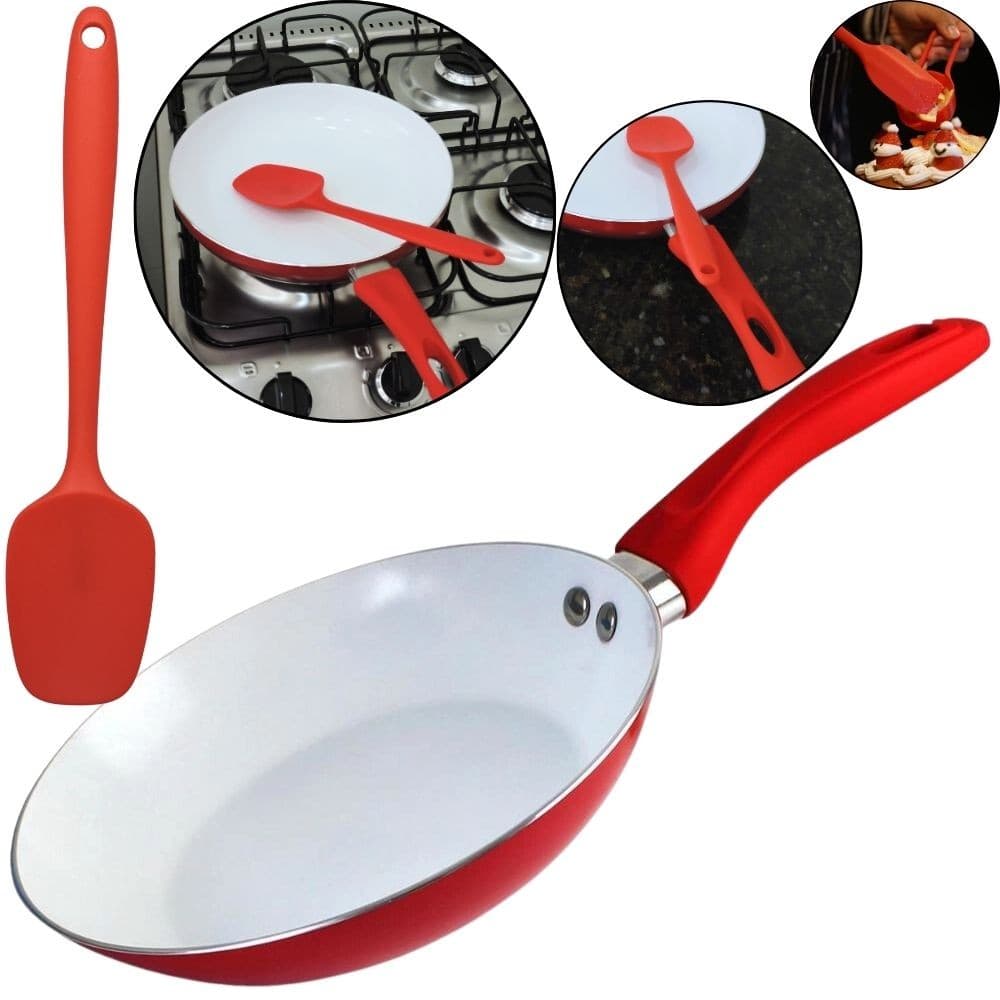 Frigideira Cerâmica Antiaderente + Colher/Espátula Silicone