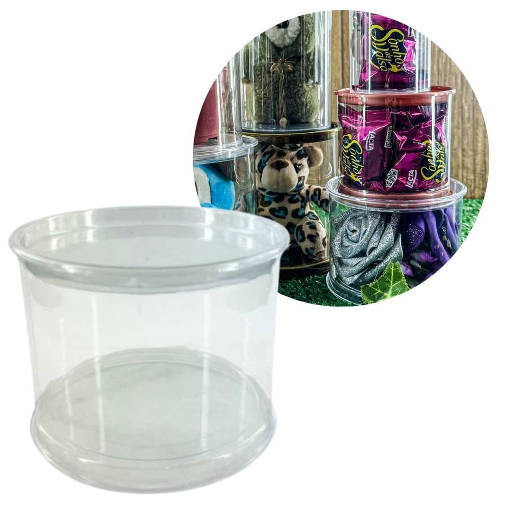 Caixa 12 Tubo Lata Pet 11 x 8 CM Tampa Cristal Lembrancinha