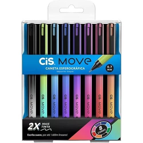 Kit Canetas Coloridas Esferográfica Move 0.7mm c/08und Cis