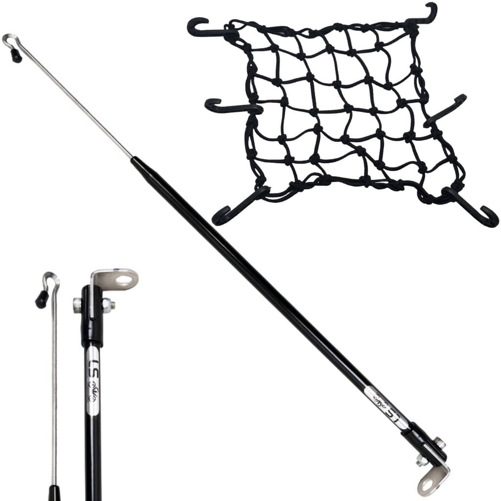 Kit Antena Corta Pipa Cerol Linha Fio Proteção Preta Retrovisor / Rede Redinha Elástica Aranha Capacete Moto