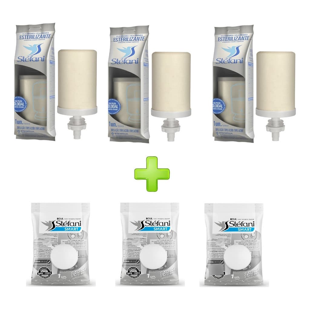 Kit 3 Velas Tripla Ação Filtro De Barro + 3 Boias Originais