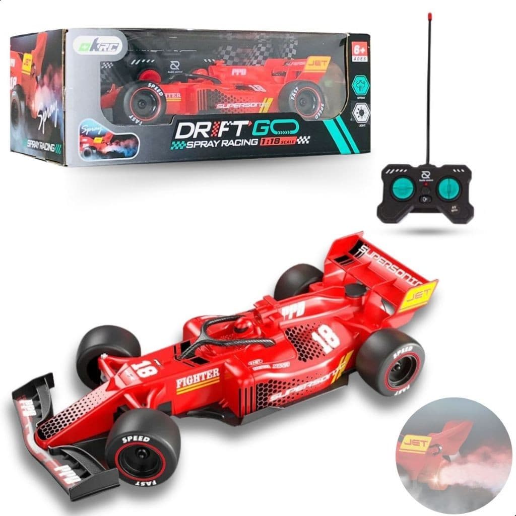 Brinquedo Carrinho Formula 1 Corrida Controle Remoto Recarregavel Solta Fumaça