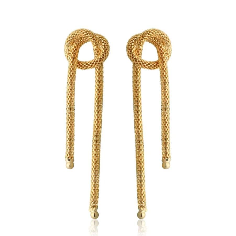 BRINCOS FEMININO BANHADO A OURO NÓ LAÇO LONGO FOLHADO 18K LUXO FOLHADO FEMININO - SEMI JOIA HANDORA