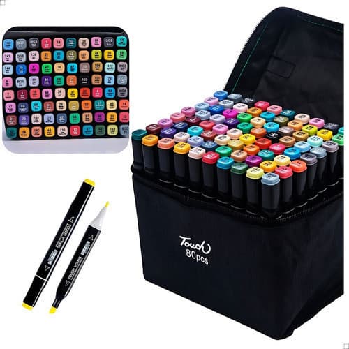 Conjunto Canetas Ponta Dupla Permanente Kit 80 Cores