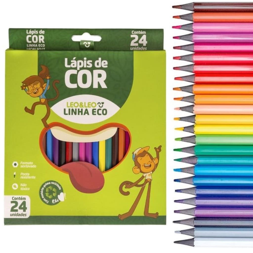 Lápis de Cor 24 Cores Resina Sextavado Ecologico Leo&Leo