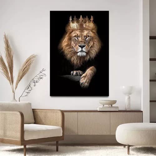Quadro Para Sala Leão Rei Coroa Decoração 130x90