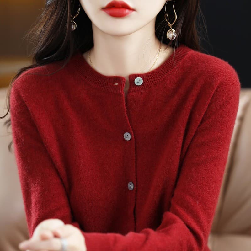 Jaqueta Cardigan para Mulheres Novo Cardigan Tricotado Redutor de Idade para Mulheres Manga Longa Gola Redonda Suéter Ca