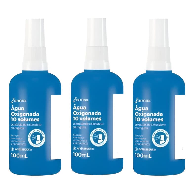 3 Água Oxigenada 10 Volumes Antisséptico Farmax 100ml Spray