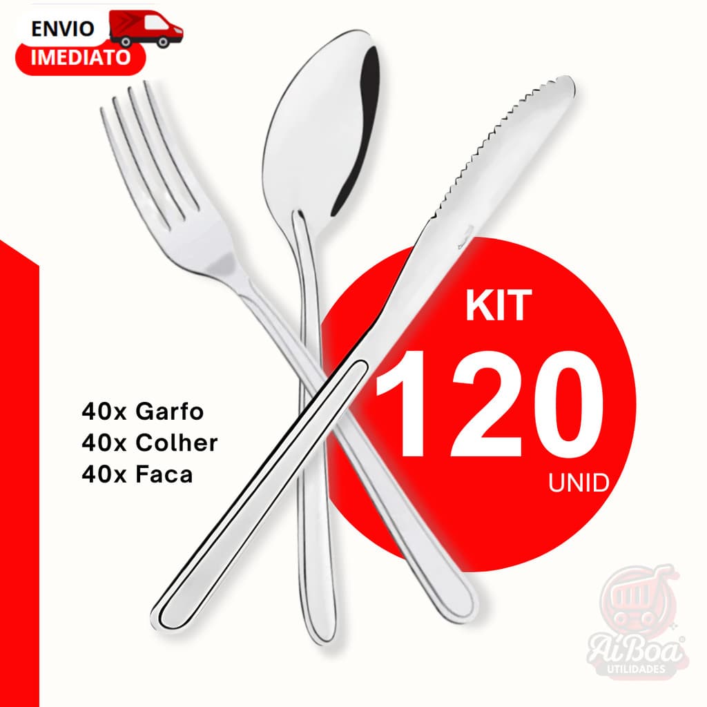 Jogo 120/60 Talheres Garfos Facas e Colheres de Aço Inox para Almoço Jantar Refeição para Bar Restaurantes e Uso Diário