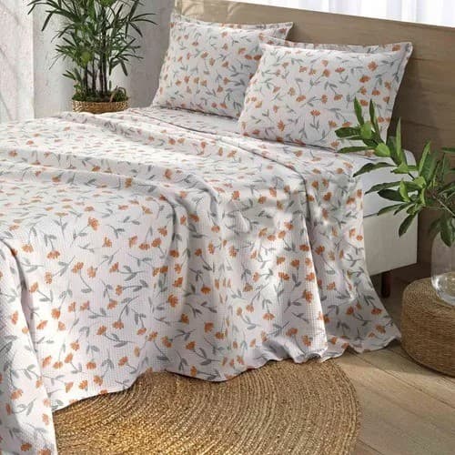 Kit Colcha Piquet Solteiro Flora - Dohler 2 Peças