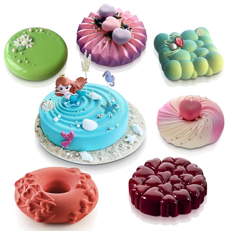 Molde de Mousse de rosquinha de amor francês, pudim de pêssego de qualidade alimentar, gelatina, bolo de flor longa, fer