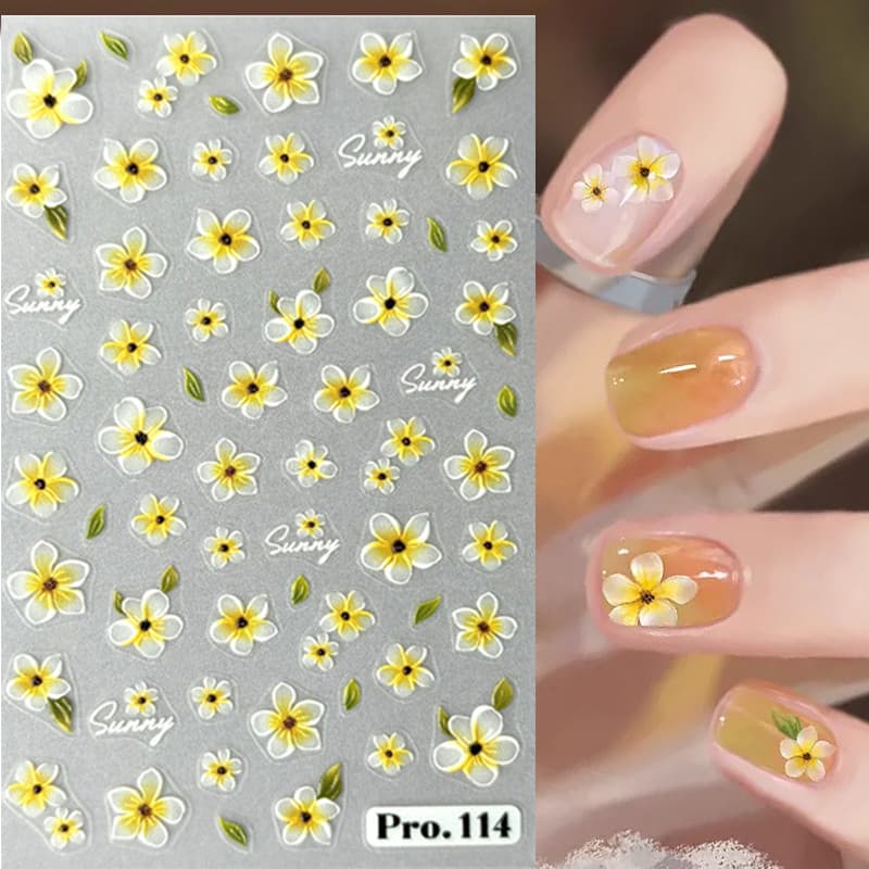 3D Flor Amarela Adesivos De Unhas Flores Simples Arte Do Prego Adesivo Gel Sliders Decoração Verão Manicure