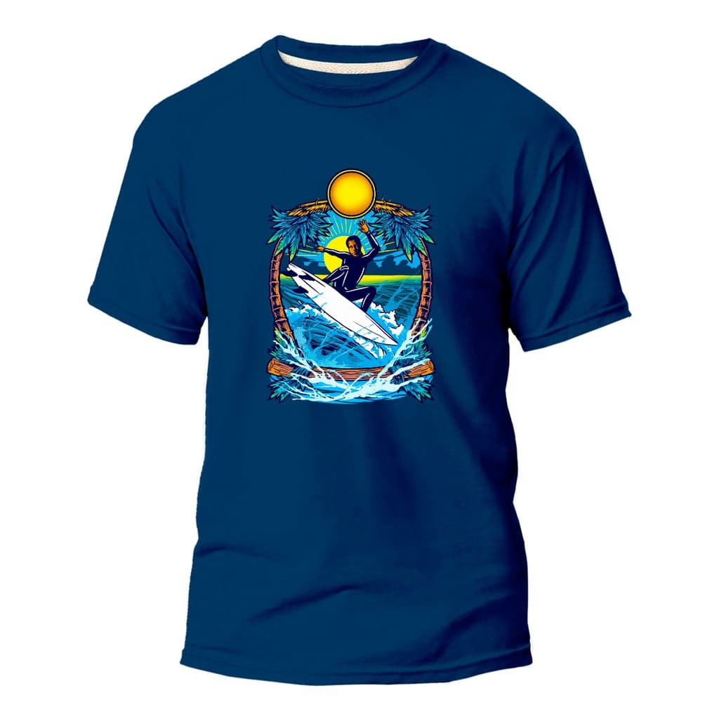 Camiseta Básica Algodão Premium Estampa Digital Surf Ondas