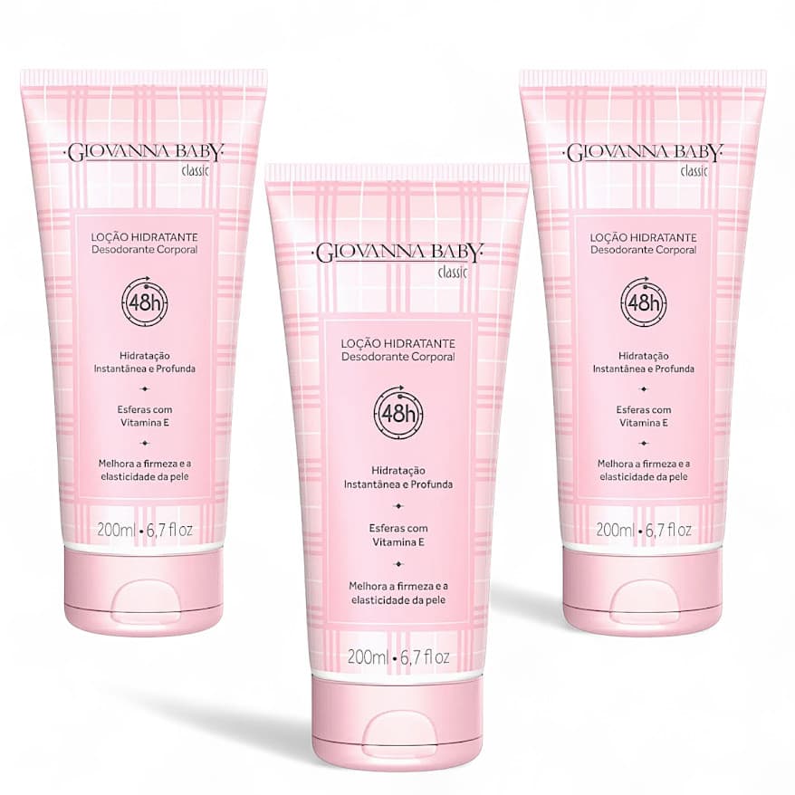 Kit C/ 3 Loções Hidratantes Desodorantes Giovanna Baby Classic 200ml - Hidratação Profunda e Fragrância Suave