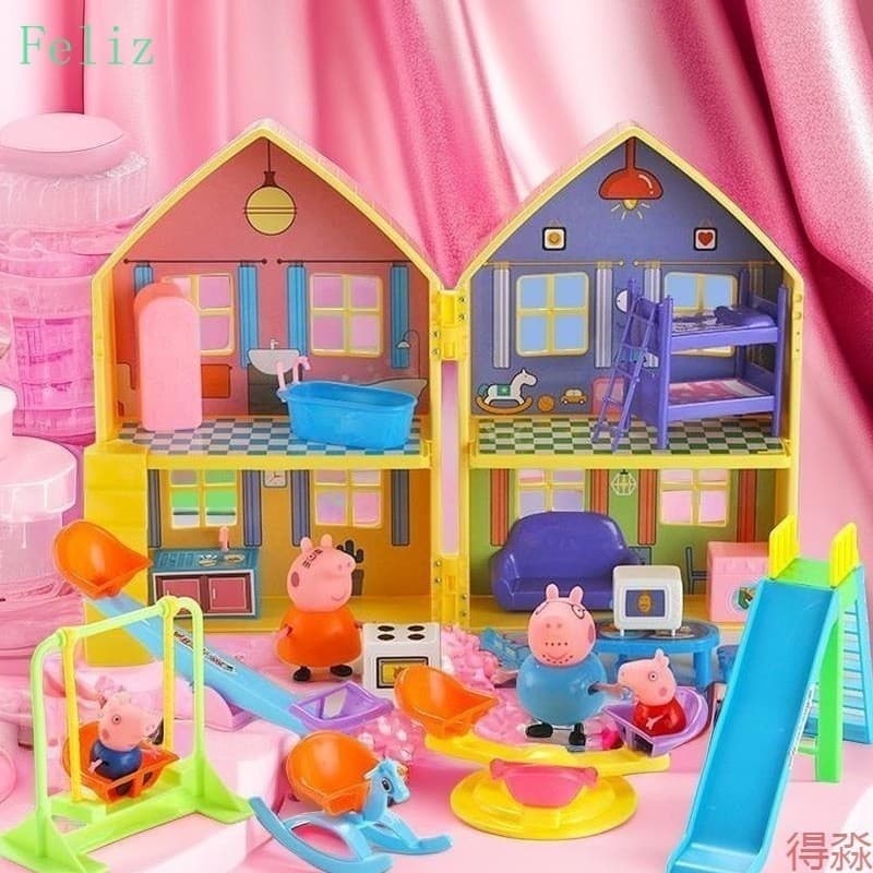 2024 Peppa Pig Casa Luxo Dupla Face Brinquedos Partido Da Família Ação Figuras Educativas Boneca Crianças 8465s JO2F